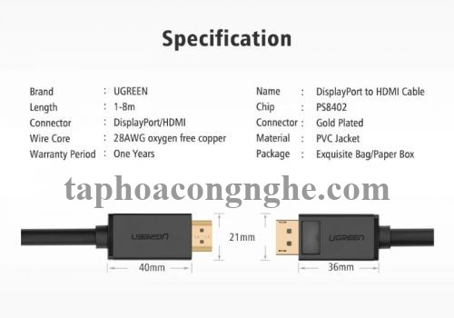 Ugreen 10203 3M Màu Đen Cáp chuyển đổi Displayport sang HDMI thuần đồng DP101 30010203